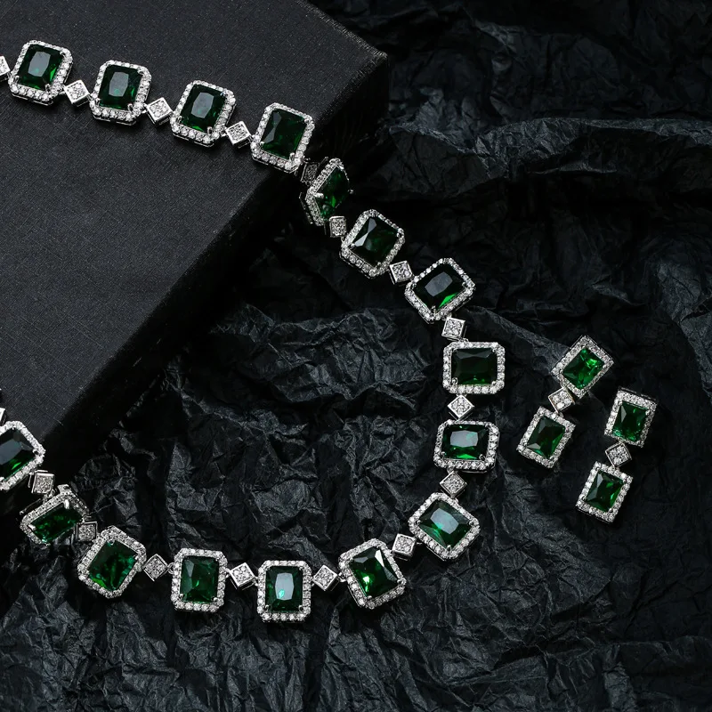 

European and American new women's collarbone chain light luxury high-end colored treasure zircon Chinese necklace necklace earri