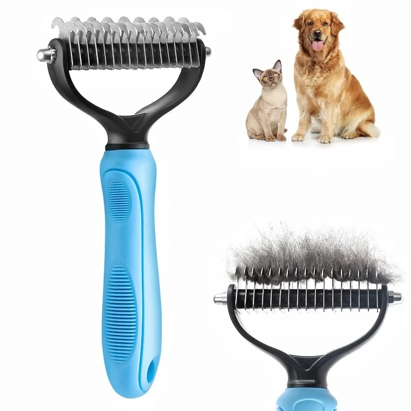 Dog Grooming Undercoat Rake 2-Sided Stainless Steel Deshedding Brush, Pet Shedding Comb for Tangles & Mat Removal, Dog Hair Tool