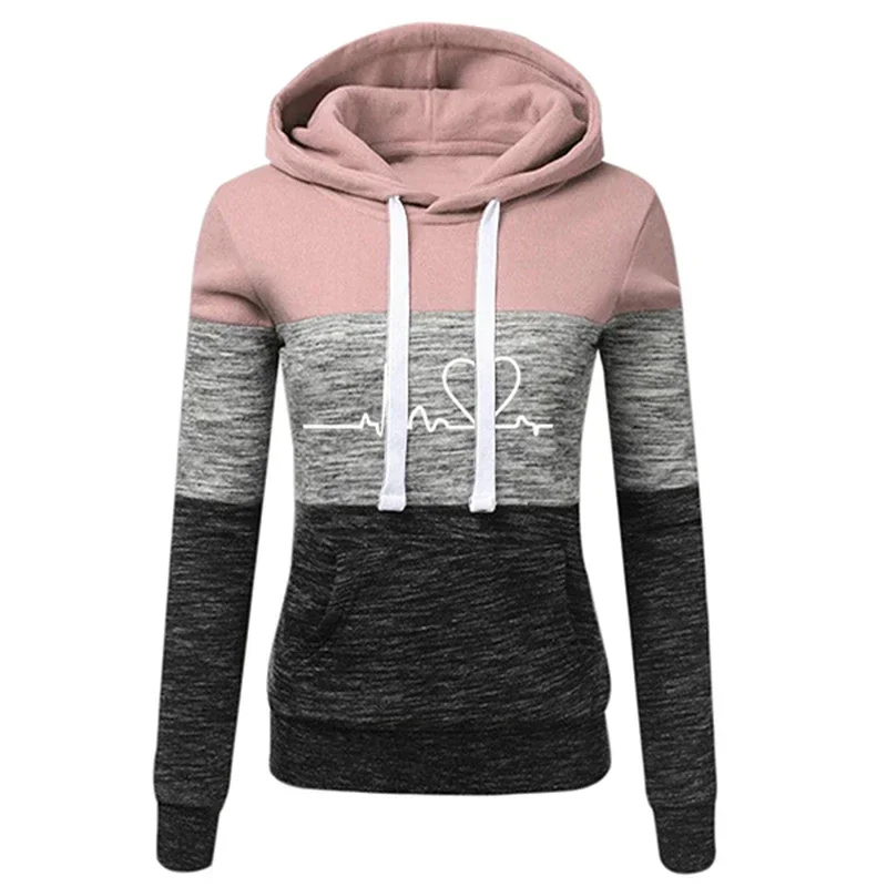 

Womens Tracksuit Casual Fashion Hoodie High Quality Color Block Sweatshirt Lady Sport Versatile Printing Hot Sales Pullover