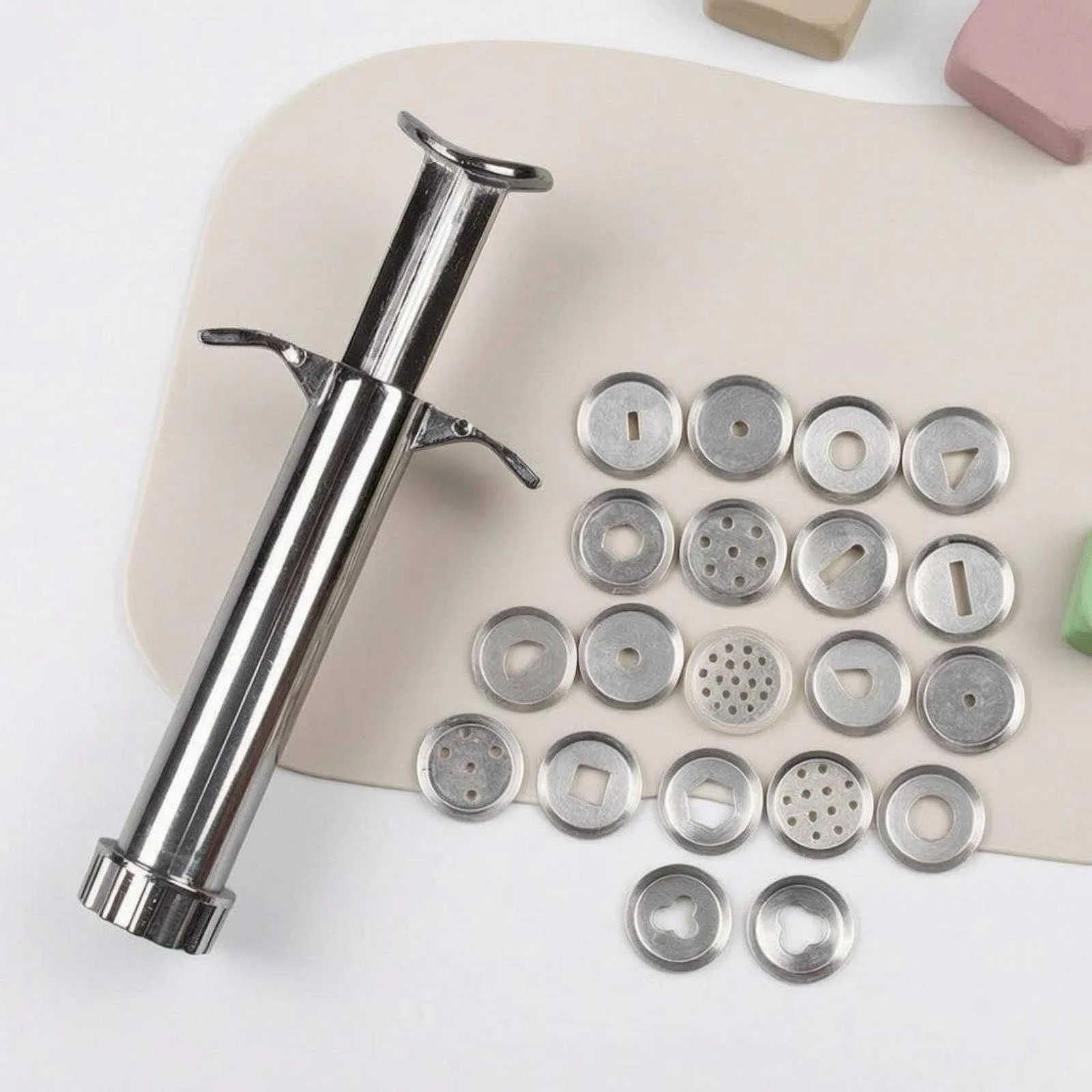 Stainless Steel Clay Extruder Threaded Base Hand-Operated Clay Extruder Extrusion Tool Smooth Silver Finish Easy to Clean