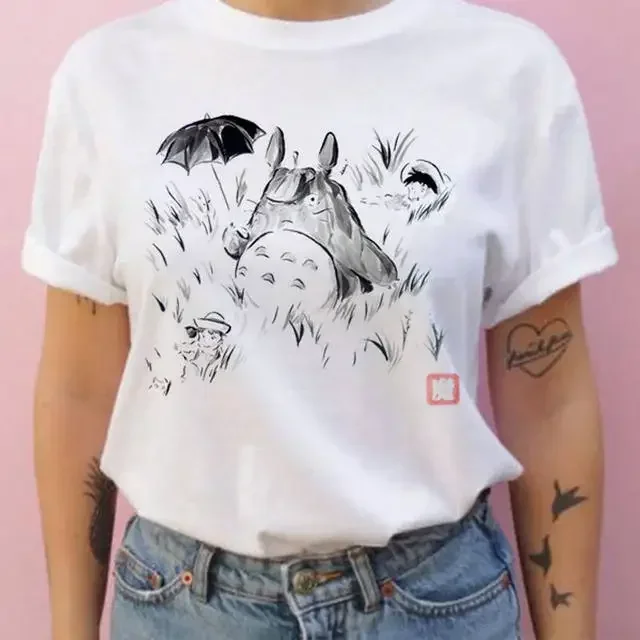 Summer men and women short-sleeved Studio Ghibli Totoro T-shirt Harajuku Kawaii Totoro Ghibli comfortable casual T-shirt Y2k Top view 5