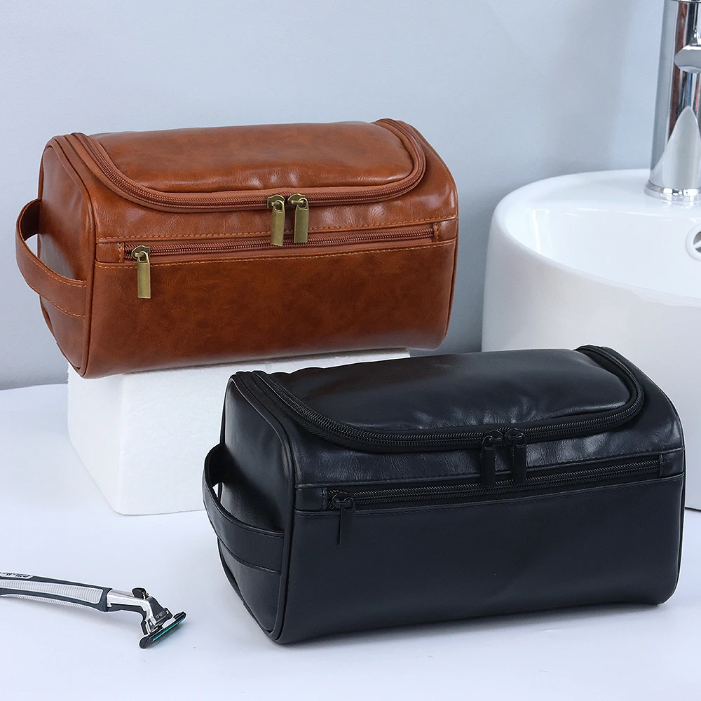 Men Women Travel PU Leather Toiletry Cosmetic Bag Portable Hanging Toiletry Bag Makeup Cosmetic Organizer Case For Bathroom