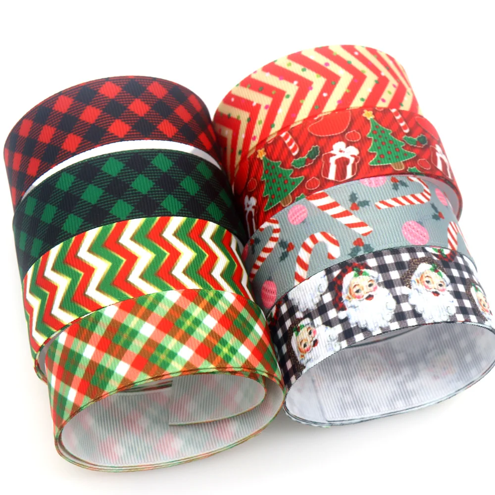 DHK 7/8'' 5yards Christmas Stripe Grid Printed Grosgrain Ribbon Accessories Material Headwear Decoration DIY Sewing Craft C2051