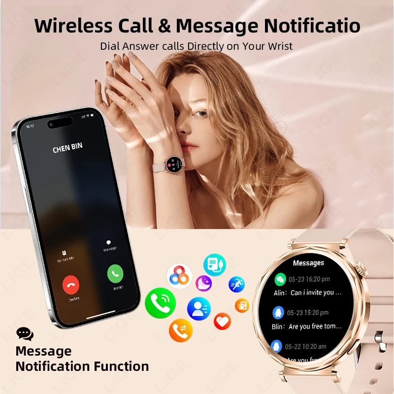 Choice LIGE Smart Watch Heart Rate Wireless Calling IP68 Waterproof 350mAh Battery Music Control Smart watches women Android lOS
