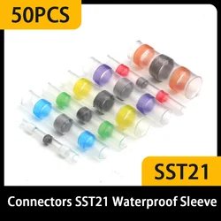 50PCS Heat Shrinkable Wire Connectors SST21 Waterproof Sleeve AWG22-18 Butt Electrical Splice Tinned Solder Seal Terminal