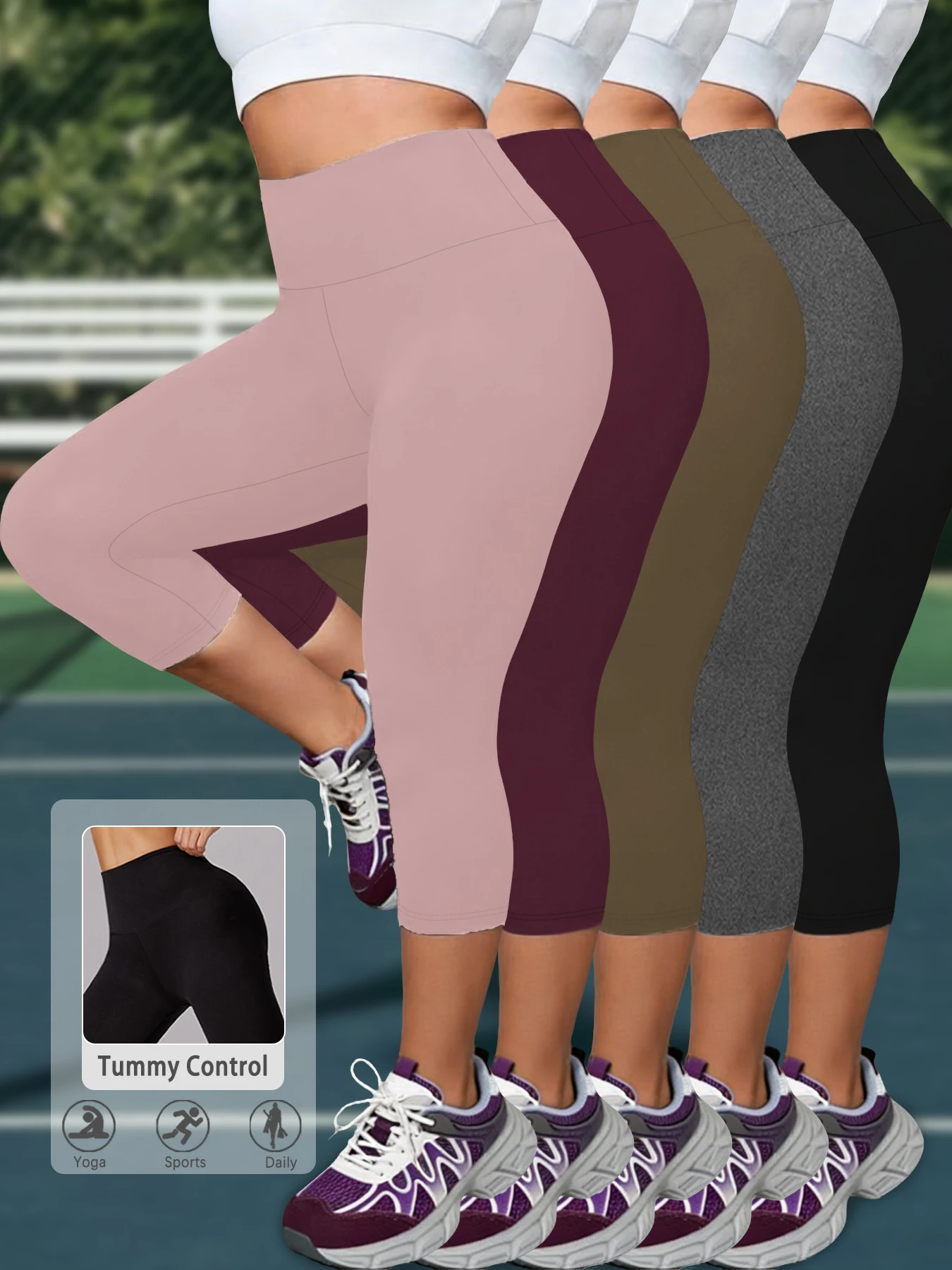 

Комплект из 5 женских леггинсов-капри с высокой талией, супермягкие, с эффектом утяжки живота, непрозрачные, для тренировок, йоги, бега и занятий спортом