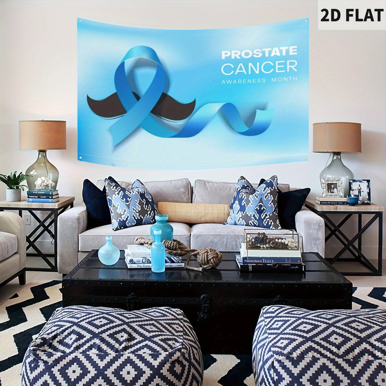 

1pc 2D FLAT Prostate Cancer Awareness Month Blue Ribbon Banner - Decorative Tapestry for Party, Room Awareness Theme