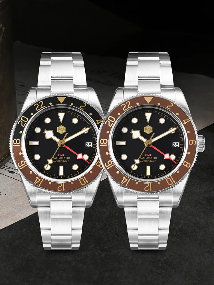 San Martin 2025 39mm Bidirectional Aluminum Bezel NH34 GMT Luxury Watch 3H Date Automatic Mechanical Sapphire Waterproof SN0109