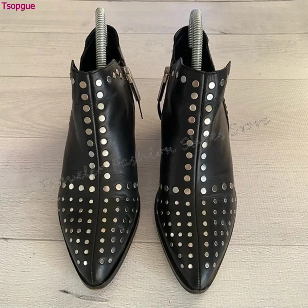 

Black Rivet Decor Side Zipper Boots Pointed Toe Chunky High Heels High Heel Shoes for Women Heels 2024 New Zapatos Para Mujere