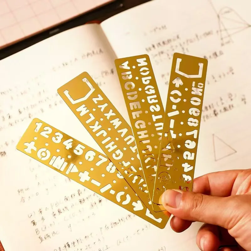 NewMetal Craft Stencils Hollow Out Straight Ruler Number Letter Pattern Bookmark Cute Stationery Painting Drawing Measuring Tool