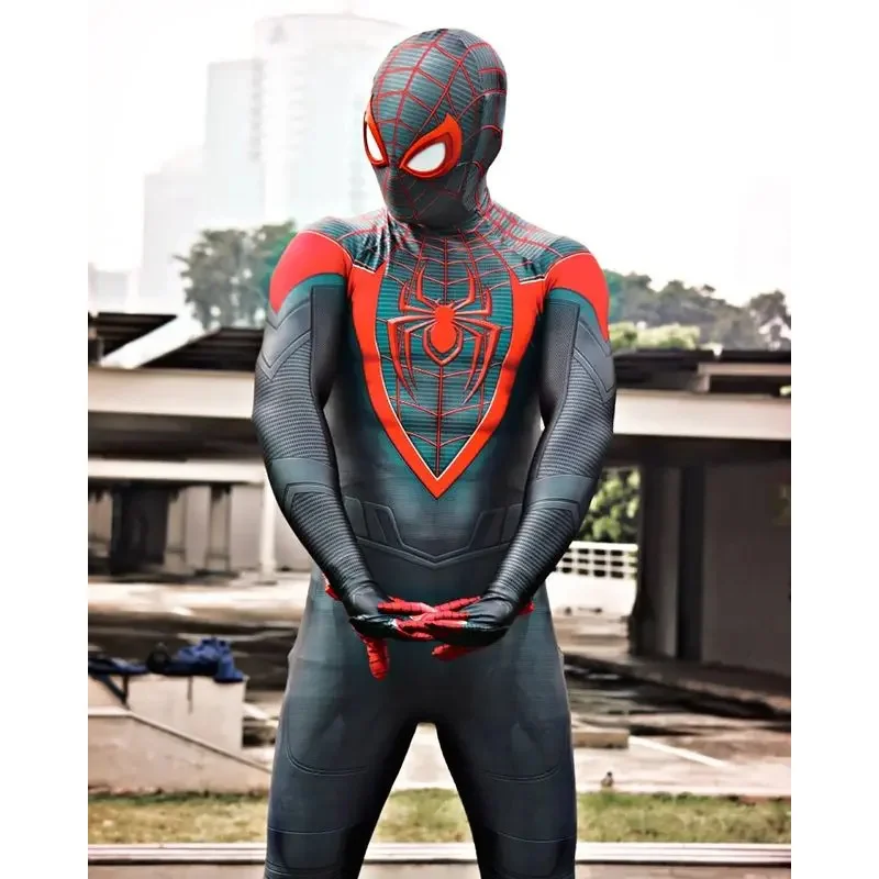 Spidercosplay Miles Morales PS5 Adults Kids Peter Parker Superhero Cosplay Costume Full Bodysuit Zentai Second Skin Suit