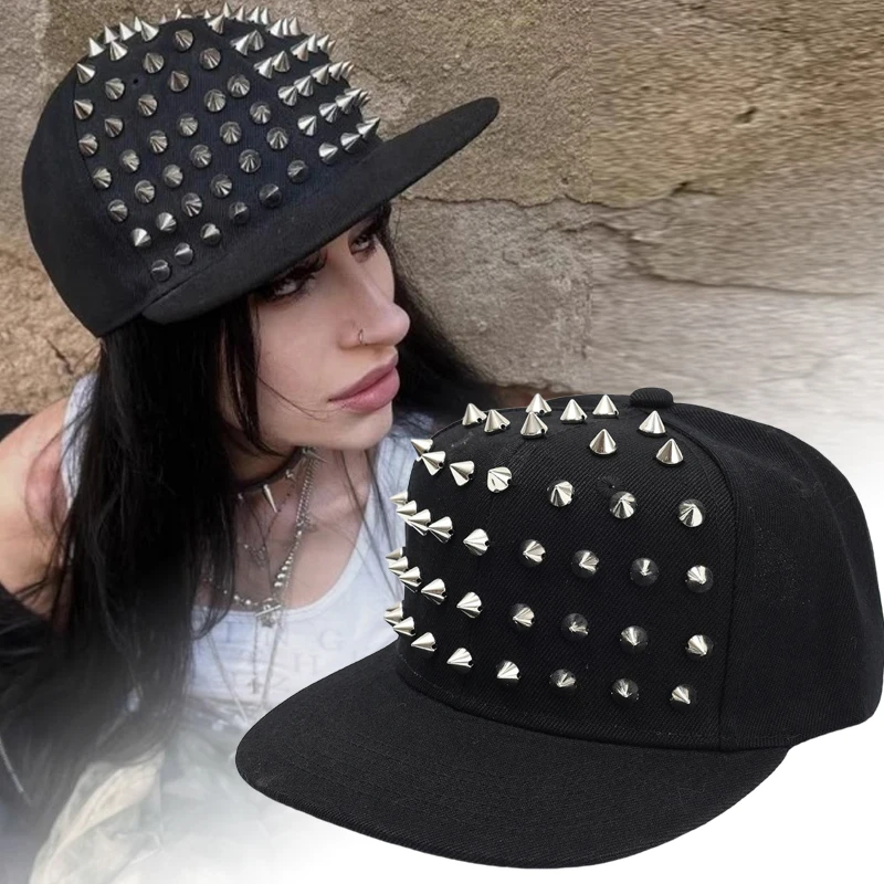 

Hip Hop Studded Baseball Cap Men Women Rivet Flat Brim Hats Streetwear Punk Y2K Rock Metal Rivet Flat Hat Outdoor Skull Caps