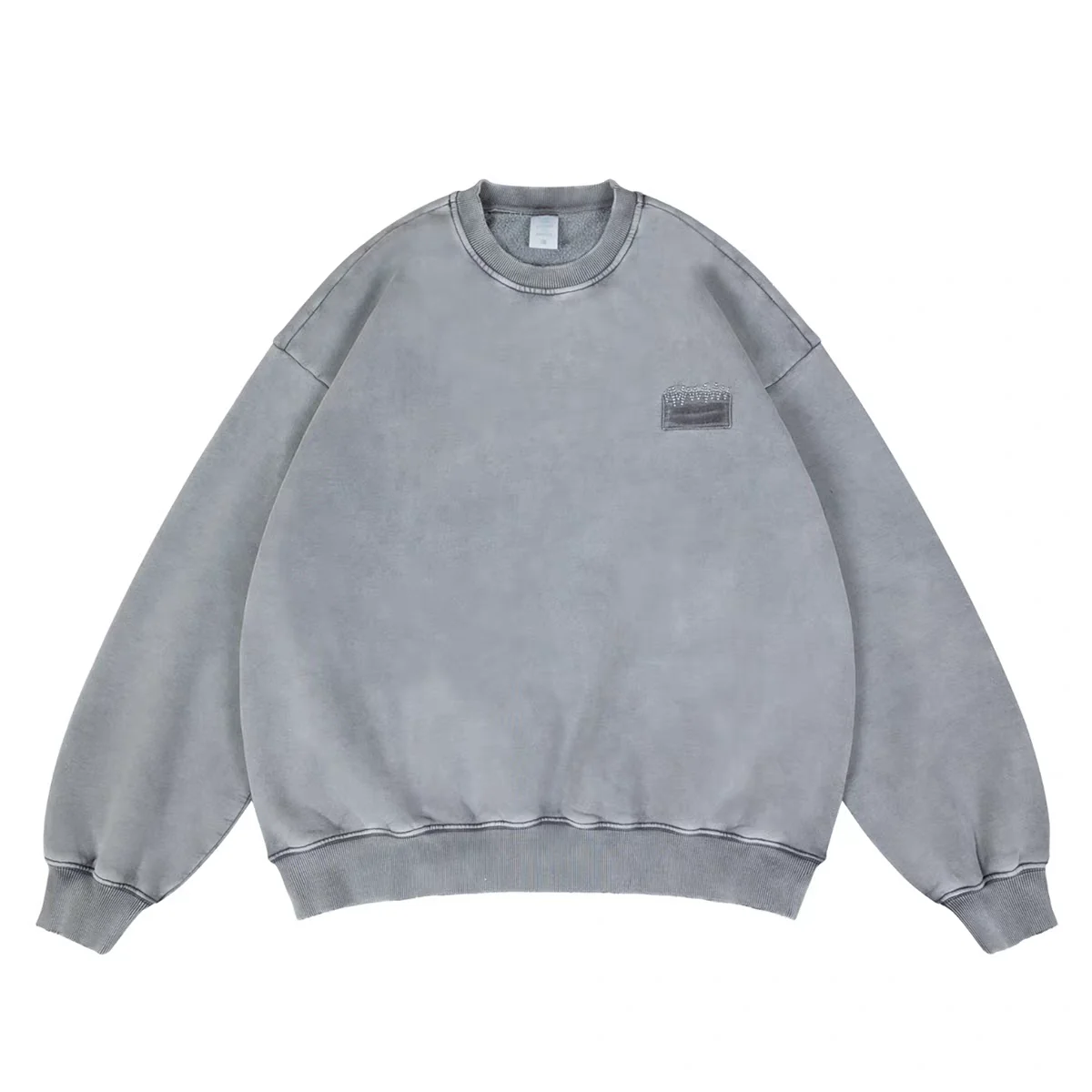 لطيفة غسلها التطريز الصلبة Crewneck الرجال النساء المتضخم النسيج الثقيل للجنسين بلوزات