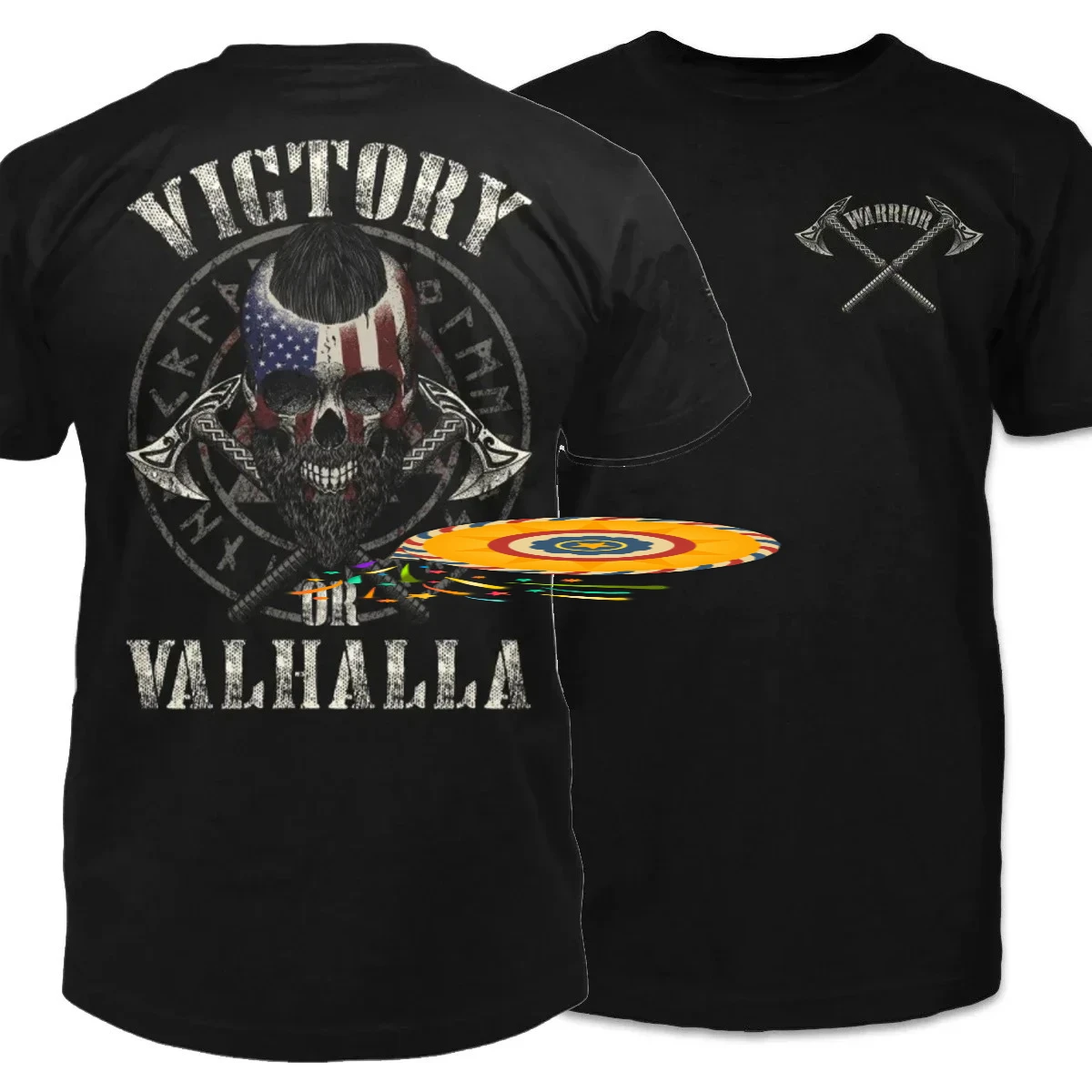 Victory or Valhalla. American  Warrior Skull T-Shirt New 100% Cotton O-Neck Short Sleeve Casual Mens T-shirt Size S-3XL