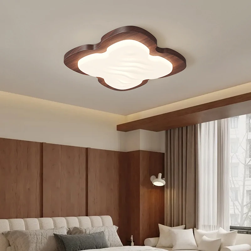 Modern Minimalist Bedroom Chandeliers Walnut Color Solid Wood Children's Full Spectrum Eye Protection Study Master Bedroom Lamp