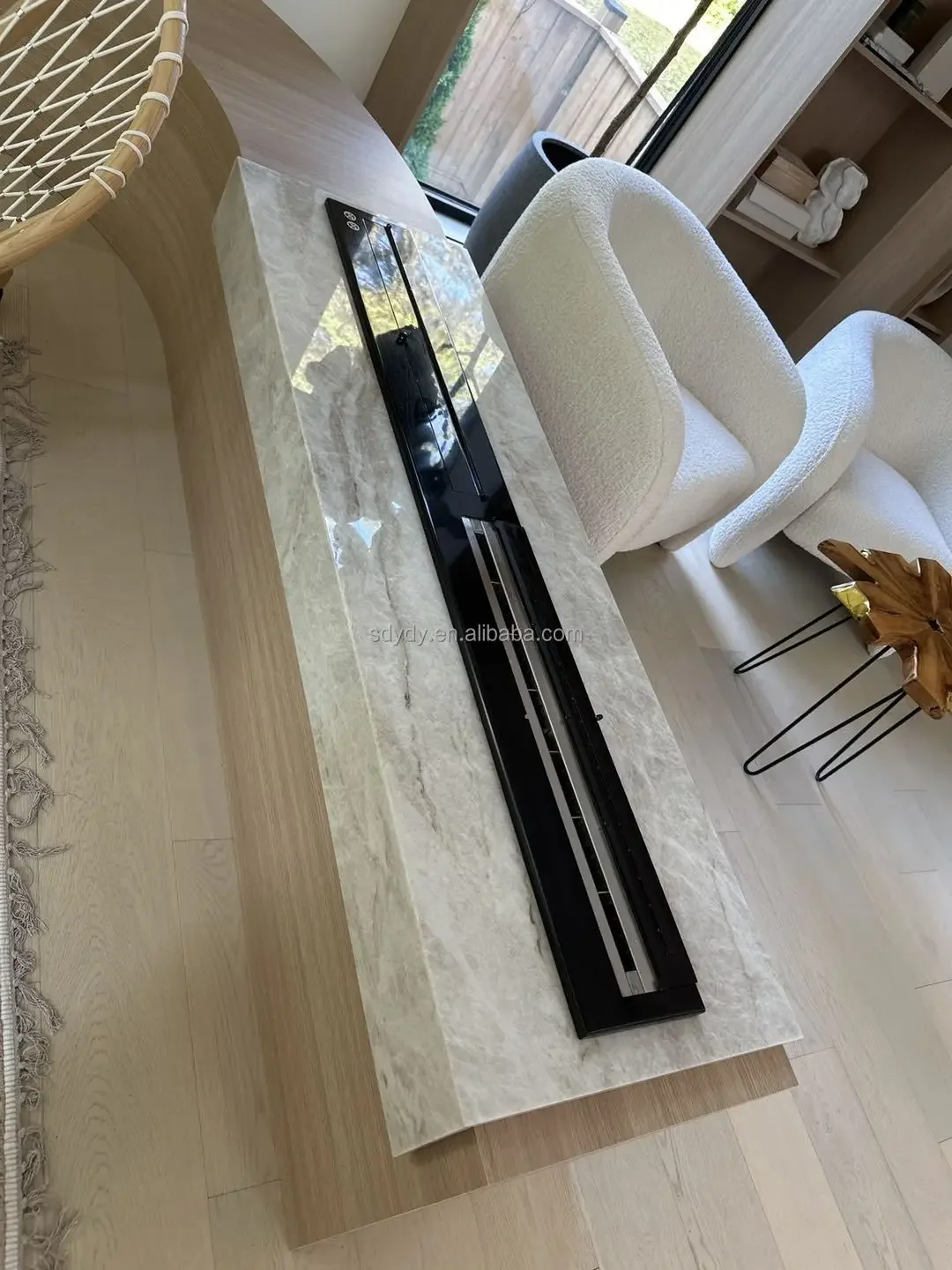 Modern Intelligent Linear Electric Fireplace Remote Control Stainless Steel Silver Black Finish Indoor Use Wifi Enabled Bio
