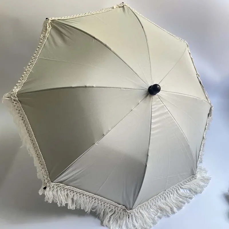 Baby UV parasol ochronny Boho z frędzlami beżowe parasole na parasol przeciwsłoneczny plażowe dla dzieci fotografia rekwizyty akcesoria do wózka