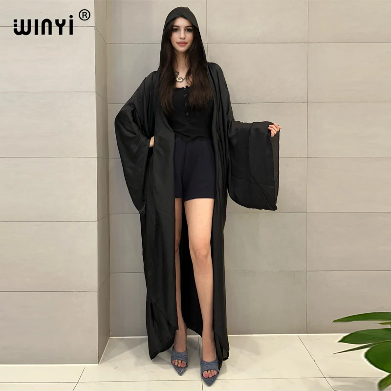 2024 WINYI Europe kimono Hooded cardigan kaftan Cocktail sexy Boho cover up beach women Africa Holiday Robe beach outfits