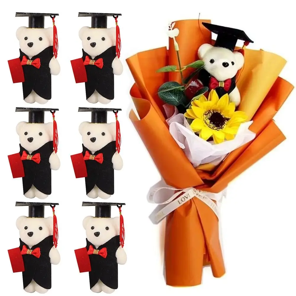 10Pcs/Set Cartoon Mini 14cm Graduation Season Bear with Doctor Cap Flower Bouquet Bachelor Bear Animal Graduation Gift