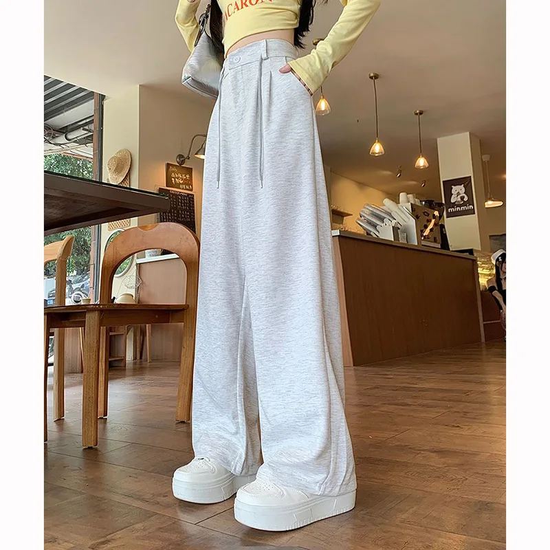 2025 Lady Classic Gray High Waist Trousers Women Solid Fashion Loose Pants Korean New Girls Straight Leg Casual Pants - Image 4