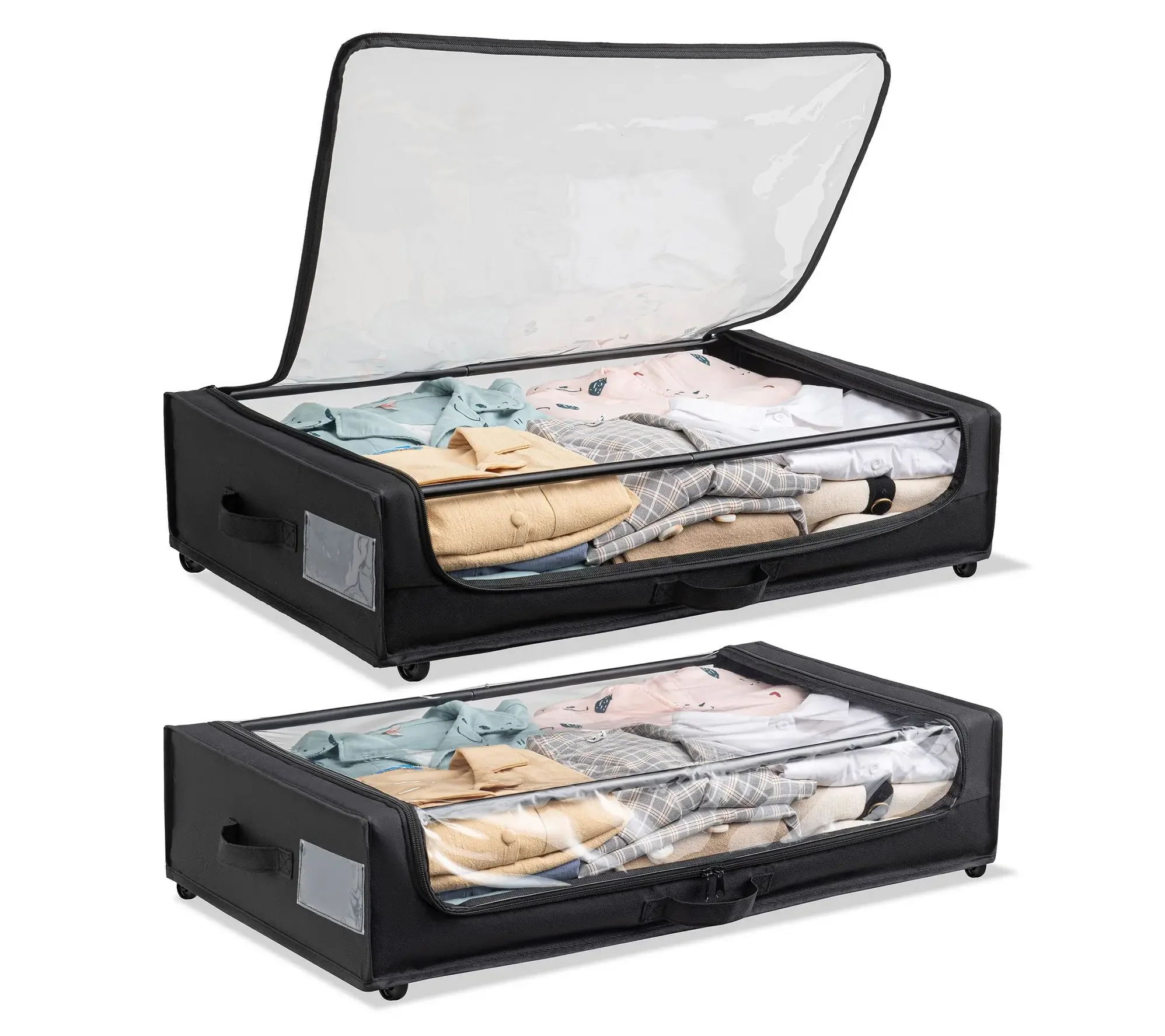 2PCS Rolling Under Bed Storage Bins with Cover Heavy Duty Underbed Organizer Containers with Wheels Dustproof Storage Boxes for Clothes Shoes Blankets Space Saving Closet Organization