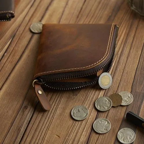 

2025 кожаный тонкий кошелек ручной работы в стиле ретро Crazy Horse, мужской короткий кошелек на молнии, бумажник для монет, бумажник из натуральной кожи, зажим для денег 45