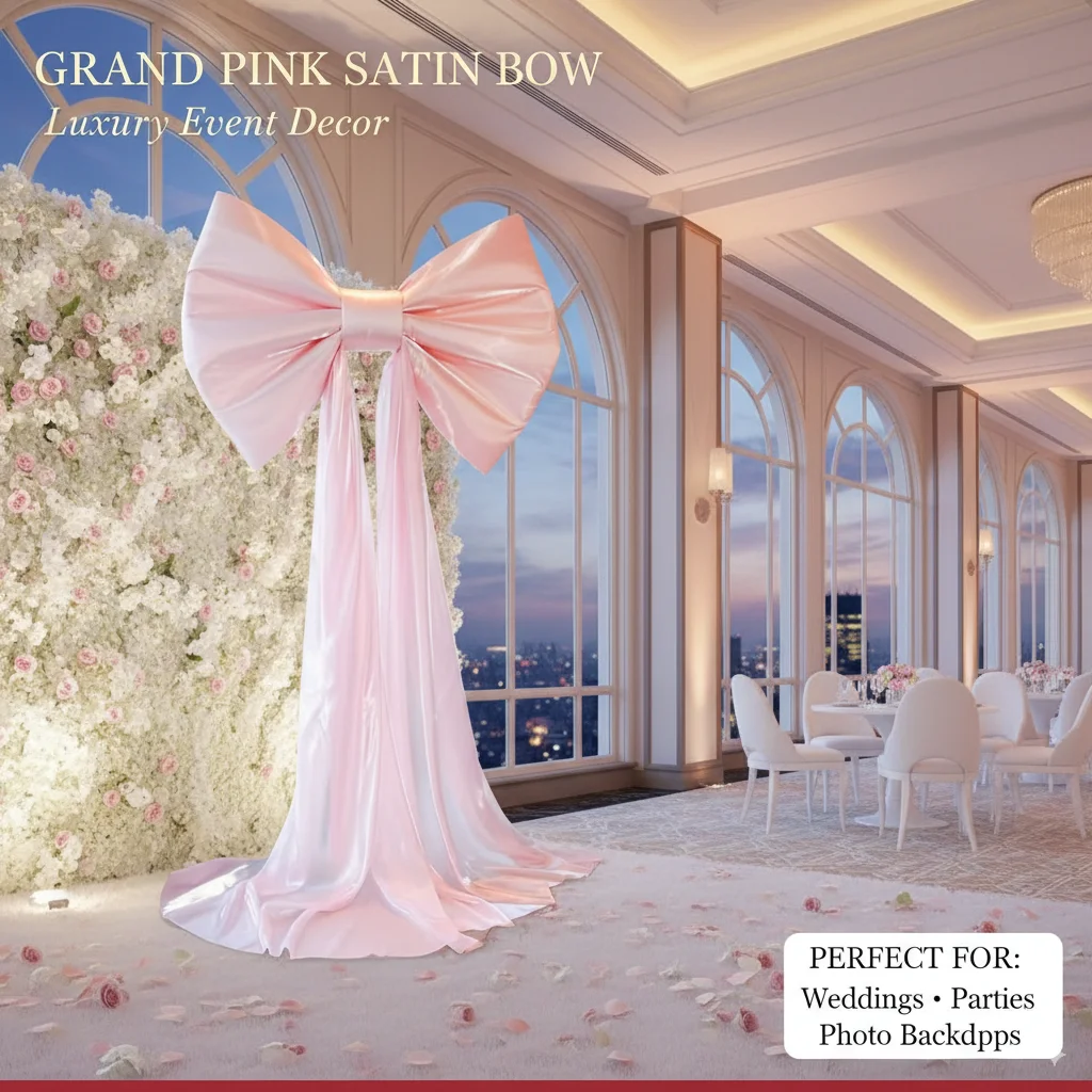 زخرفة خلفية على شكل فيونكة وردية عملاقة، شريط كبير قزحي الألوان للتعليق على الحائط لإعداد الحدث في حفلات الزفاف وأعياد الميلاد