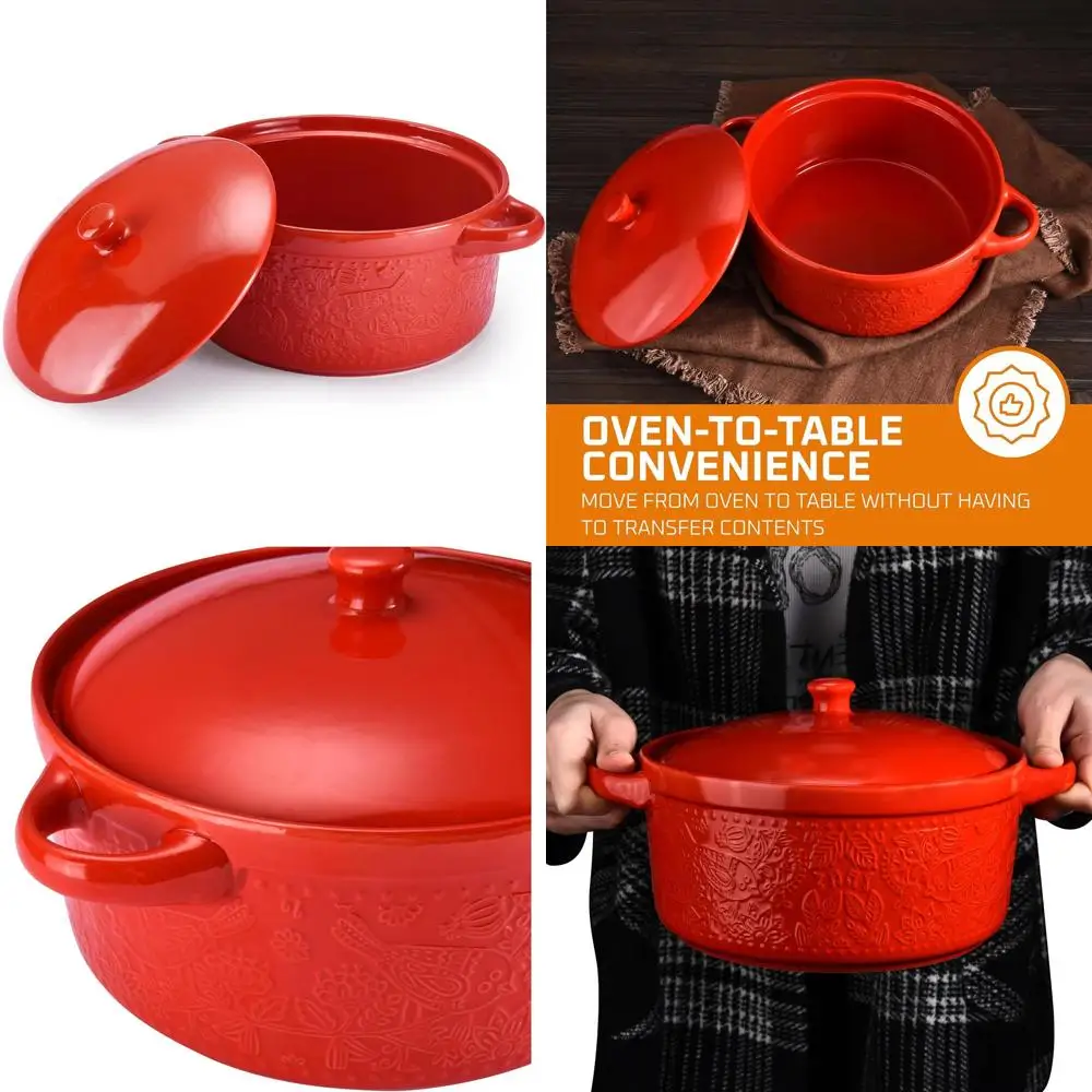 

Ceramic Casserole Dish - Baking Dish Bowl Oven Safe With Lid and Handles - Covered Glass Cookware Essential for Kitchen - For Ba