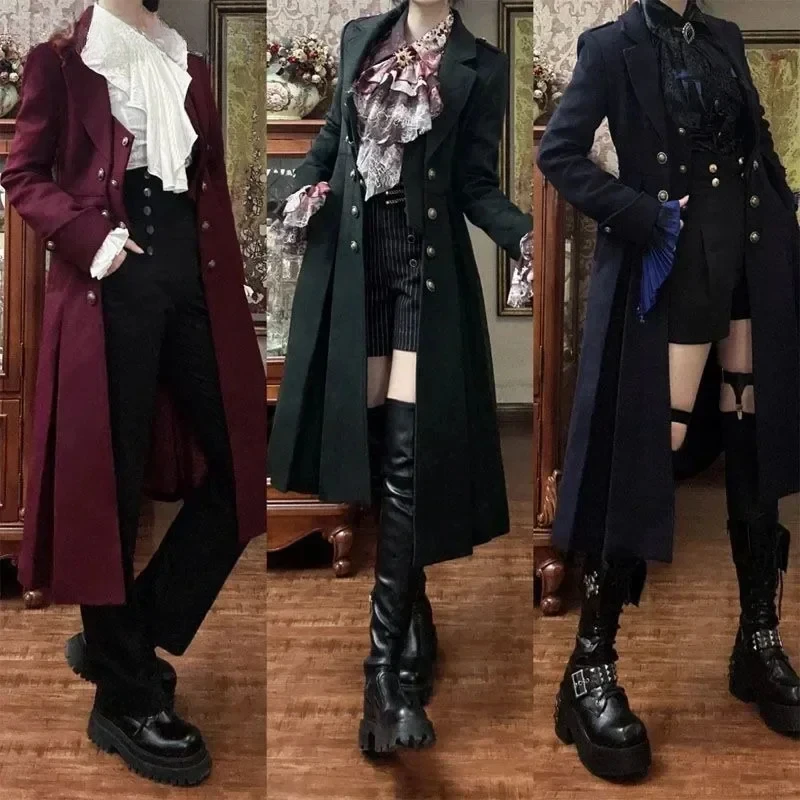 Gothic British Long Trench Coat - Retro Japanese Knight Style Slimming Jacket for Lolita Sweet Outfit view 6