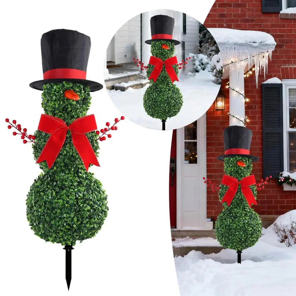 Plastic Snowman Decoration Christmas Topiary Decoration Christmas Snowman Topiary Tree 31 with Bow Santa Hat for Porch