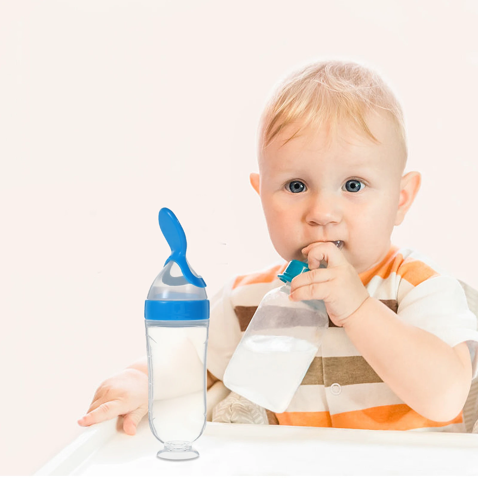 

Baby Food Feeding Spoon Silicone Squeeze Feeder Toddler Spoon With Anti-Spill Suction
