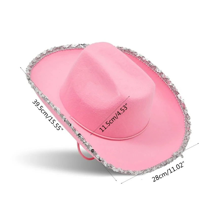 Pink Cowboy Hat for Girls Sparkly Cowgirl Hat with Sequins and Dazzling Star Cute Birthday Party Hat Costume Accessories