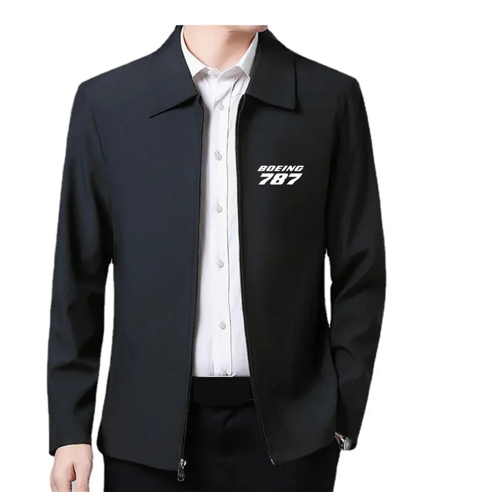 

New Casual Loose Man Jackets Coat Flip Collar Zipper Aviation Boeing 787 Pilots Jackets for Men