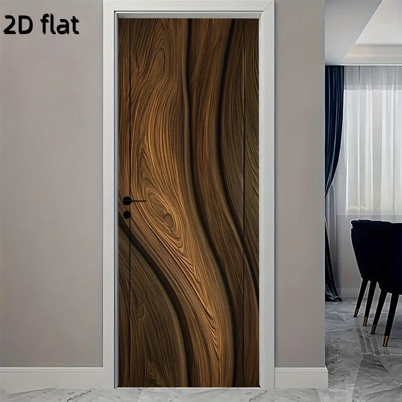 1 pair of wood grain design 2D flat self-adhesive door stickers, modern vinyl door stickers - easy to tear stickers, artistic de view 4