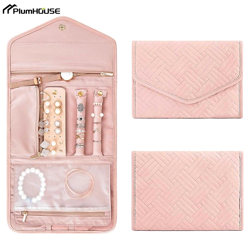 Foldable Jewelry Case Roll Travel Jewelry Organizer Portable For Journey Earrings Rings Diamond Necklaces Brooches Storage Bag