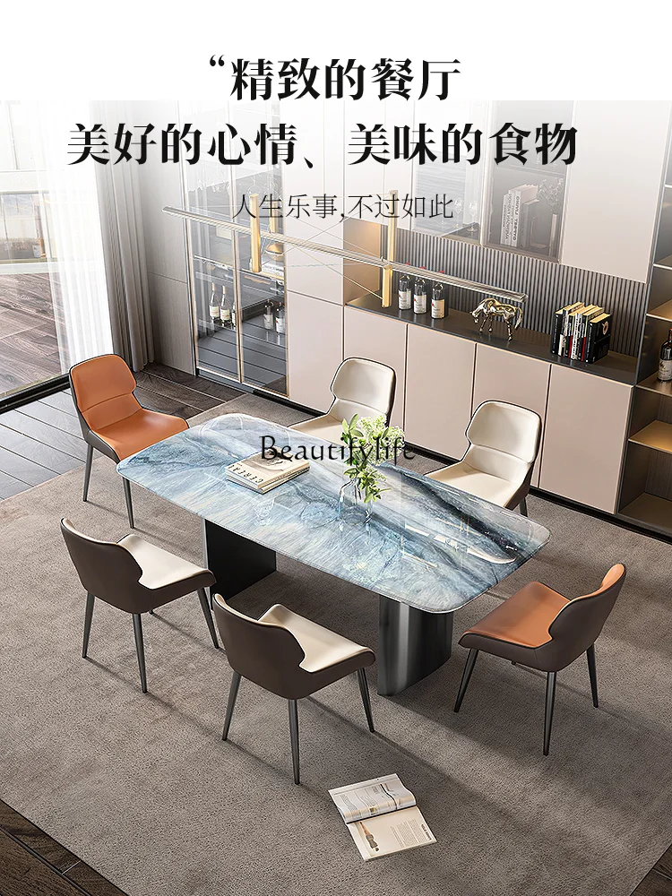 Italian-Style Light Luxury Transparent Super Crystal Stone Dining Table Simple Home Rectangular Luxury Stone Dining Table