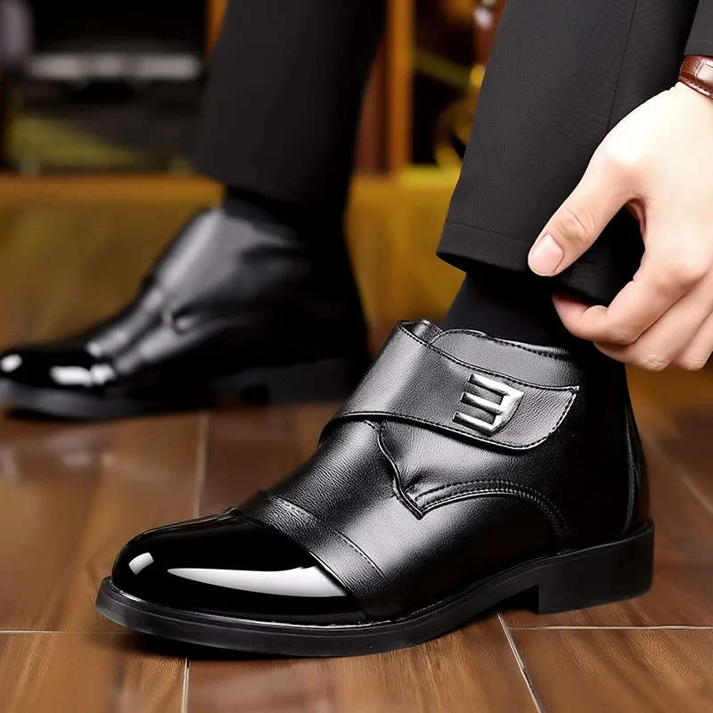 

Dress Shoes Men Winter Leather Warm Men Ankle Boots Fashion Leather Male Chelsea Footwear Men Black Snow Boots Botas Moto Hombre
