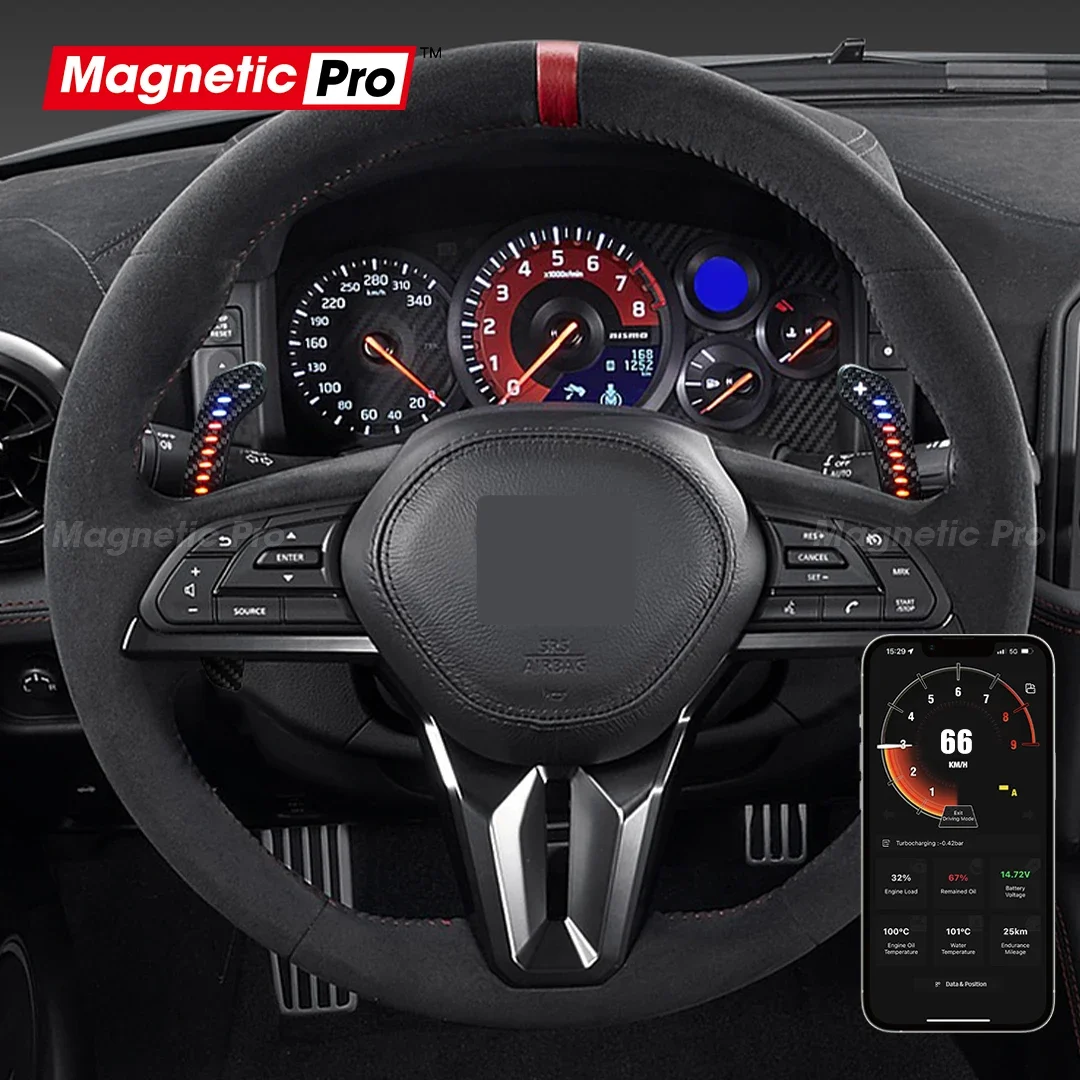 

Carbon Fiber LED Magnetic Paddle Shifters For Nissan 400Z GTR R35 LED Paddle Shifters with Bluetooth APP Control