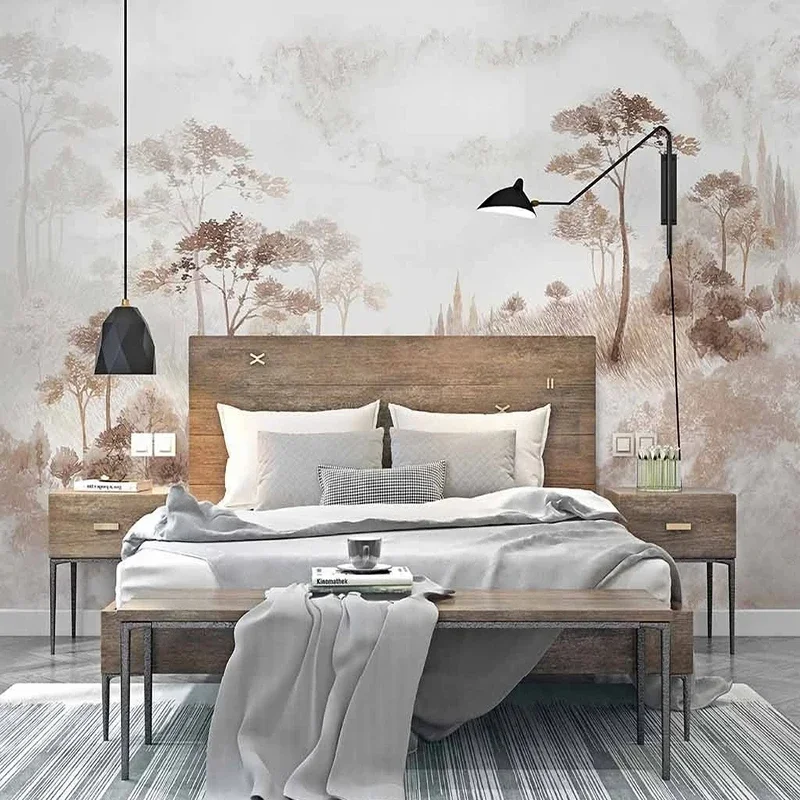 Custom Wall Cloth Chinese Ink Retro Landscape Painting Living Room Bedroom Background Wallpaper For Bedroom Papel De Parede 3D