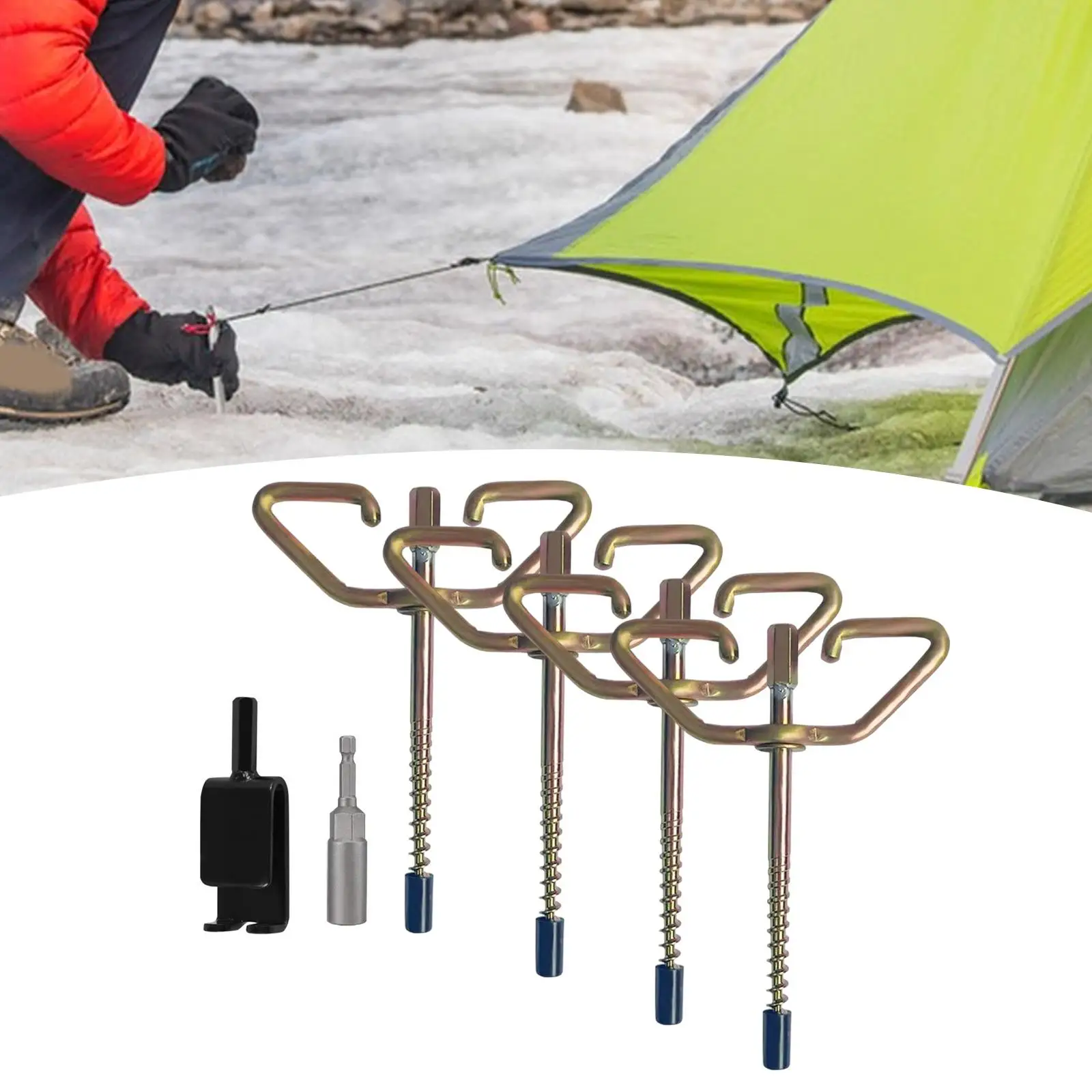 4 Pieces Ice Fishing Anchors Ice Fishing Shelter Anchor Ice Anchor Drill Adapter