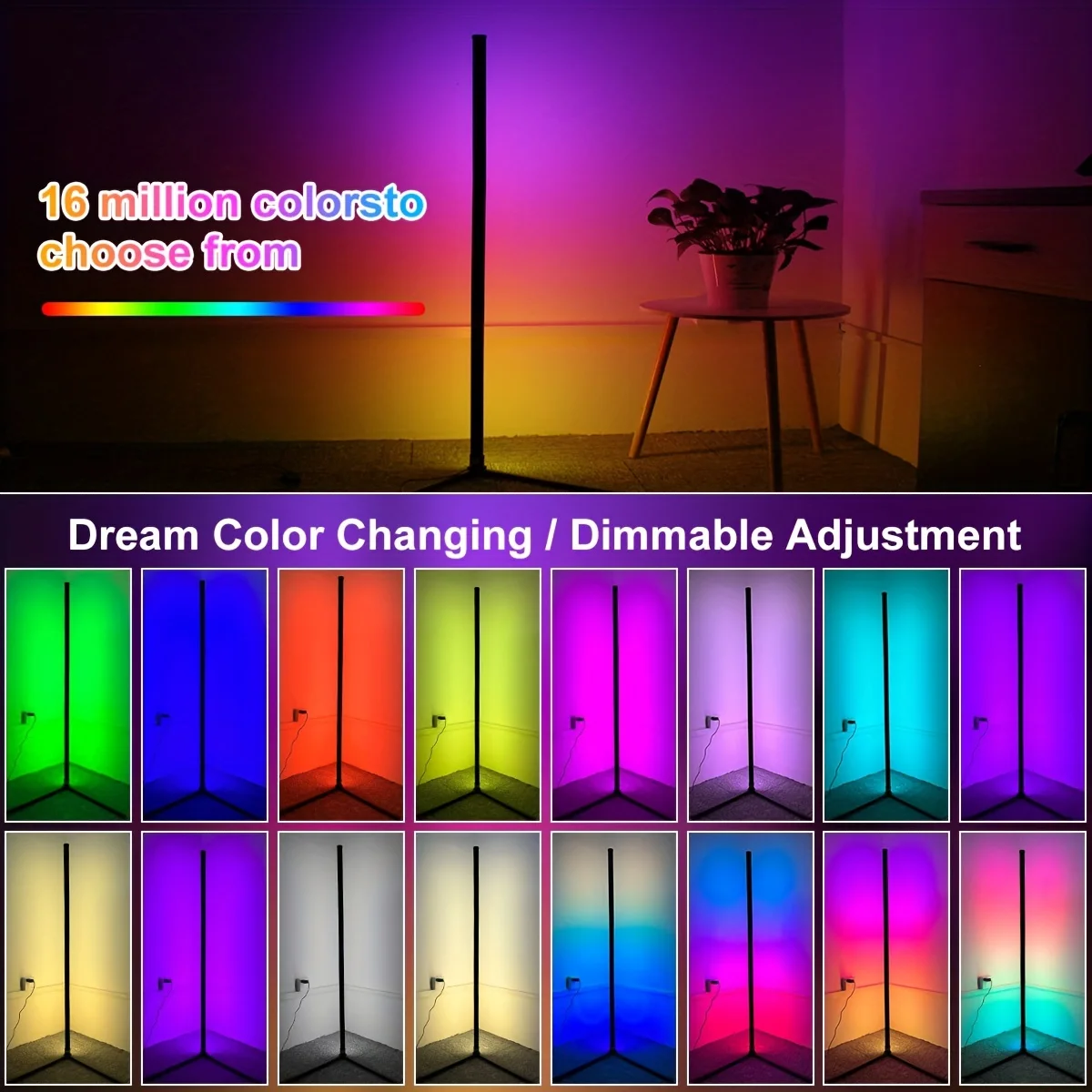 160cm Dimmable RGB LED Mood Light Smart Tuya Wifi LED Light Bar Corner Floor Lamp for Bedroom Gaming Living Room Christmas Decor