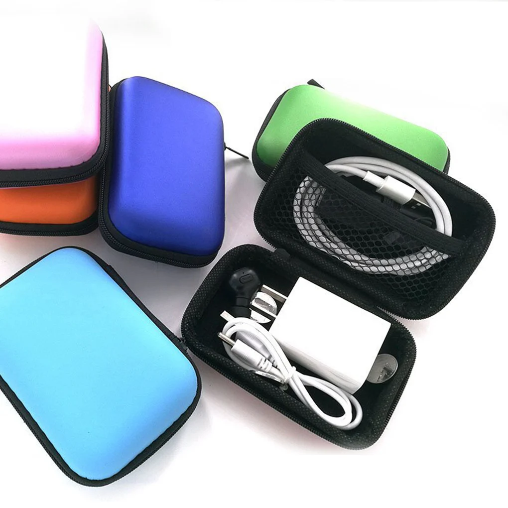 

Headphone Data Cable Storage Case Charger Power Bank Rectangular Phone Line Headset Box EVA Zipper Bag Pocket Pouch