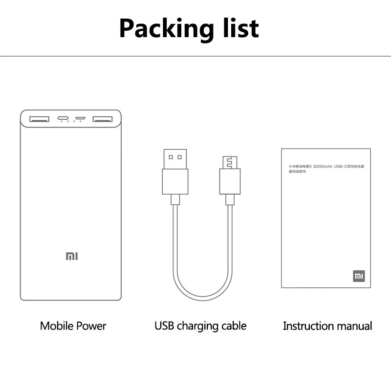 Imagem -06 - Xiaomi-power Bank Carregamento Rápido 2-way Usb c Bateria Externa Portátil mi Powerbank Garantia Plm18zm 18w 20000mah