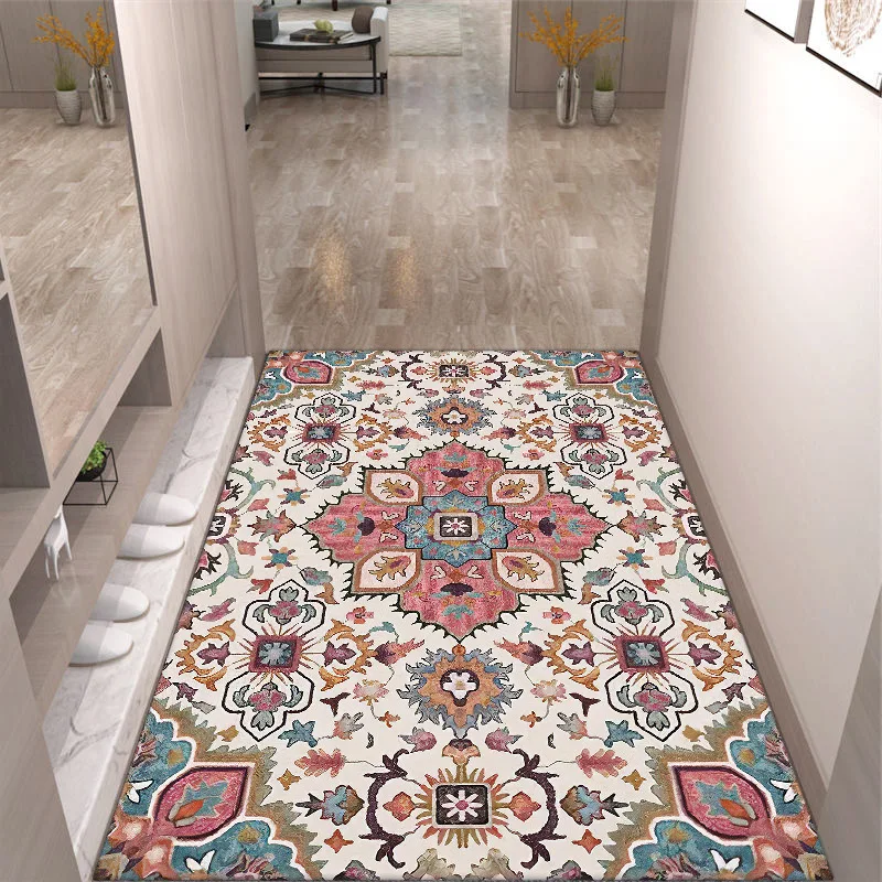 Bedside hall living room study room bathroom kitchen courtyard entrance ethnic style floor mat, crystal velvet, kitchen carpet