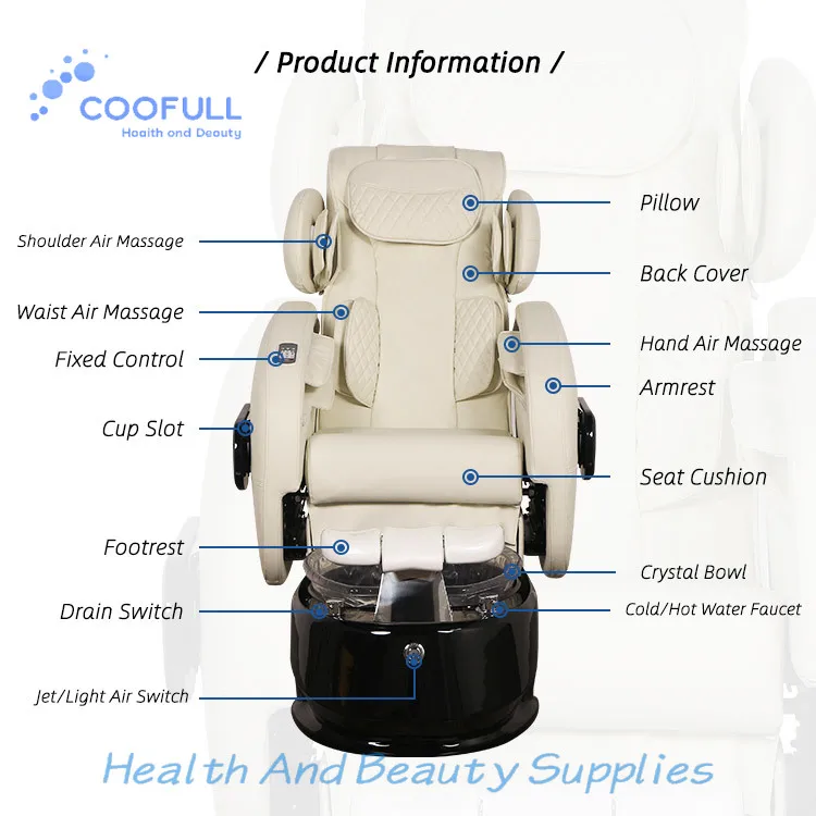 Coolfull Healthtec Luxury Full Body Massage Manicure Spa Chair Pedicure Modern Style for Nail Salon