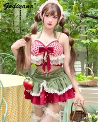 2024 New Summer Holiday Sweet Hot Girl Bow Plaid Tube Top Casisole Short Mini Skirt Women's Skirt Suit Outfits