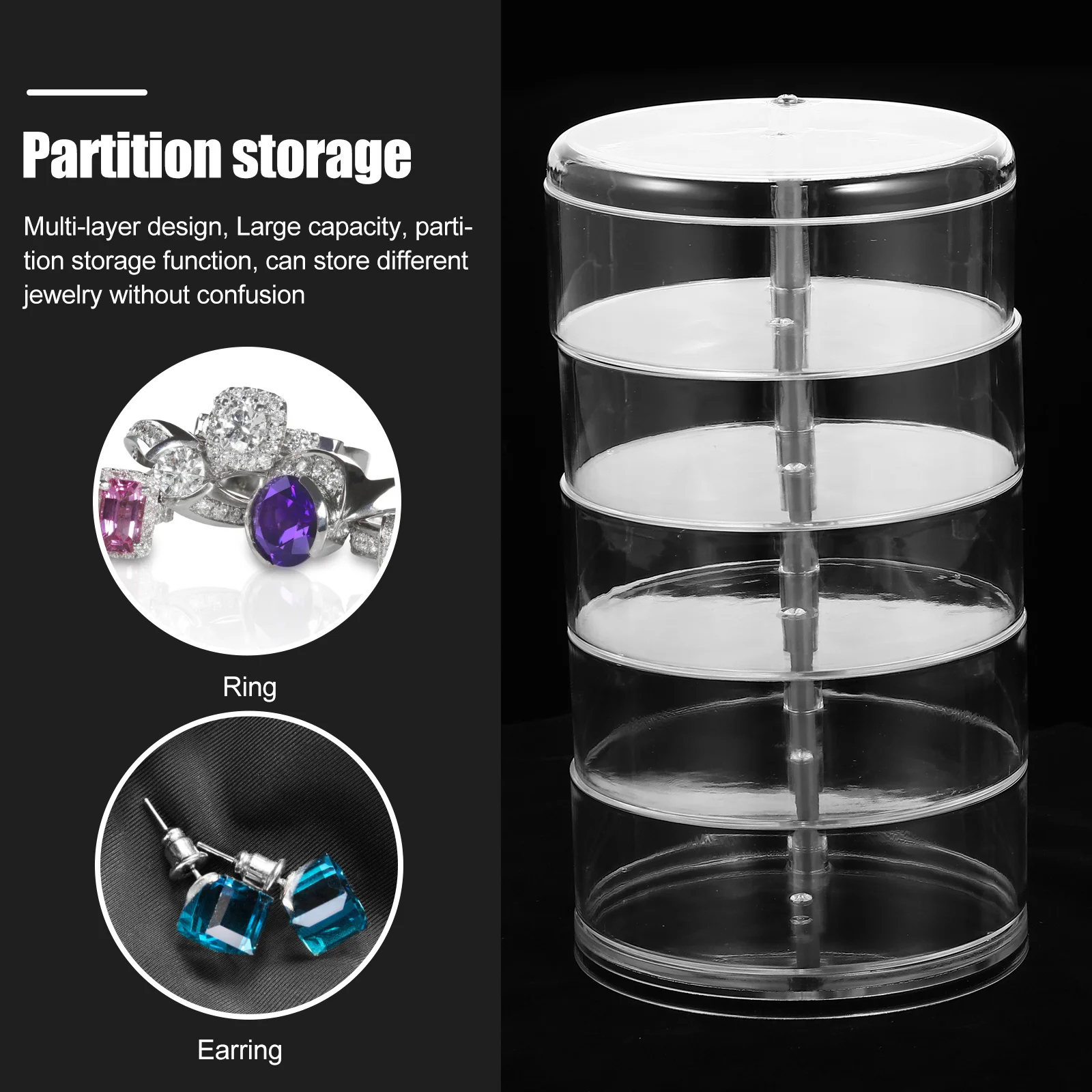 

Multi-Layer Jewelry Organizer Box Large Capacity Rotating Design Transparent Jewelry Storage for Earrings Rings Necklaces