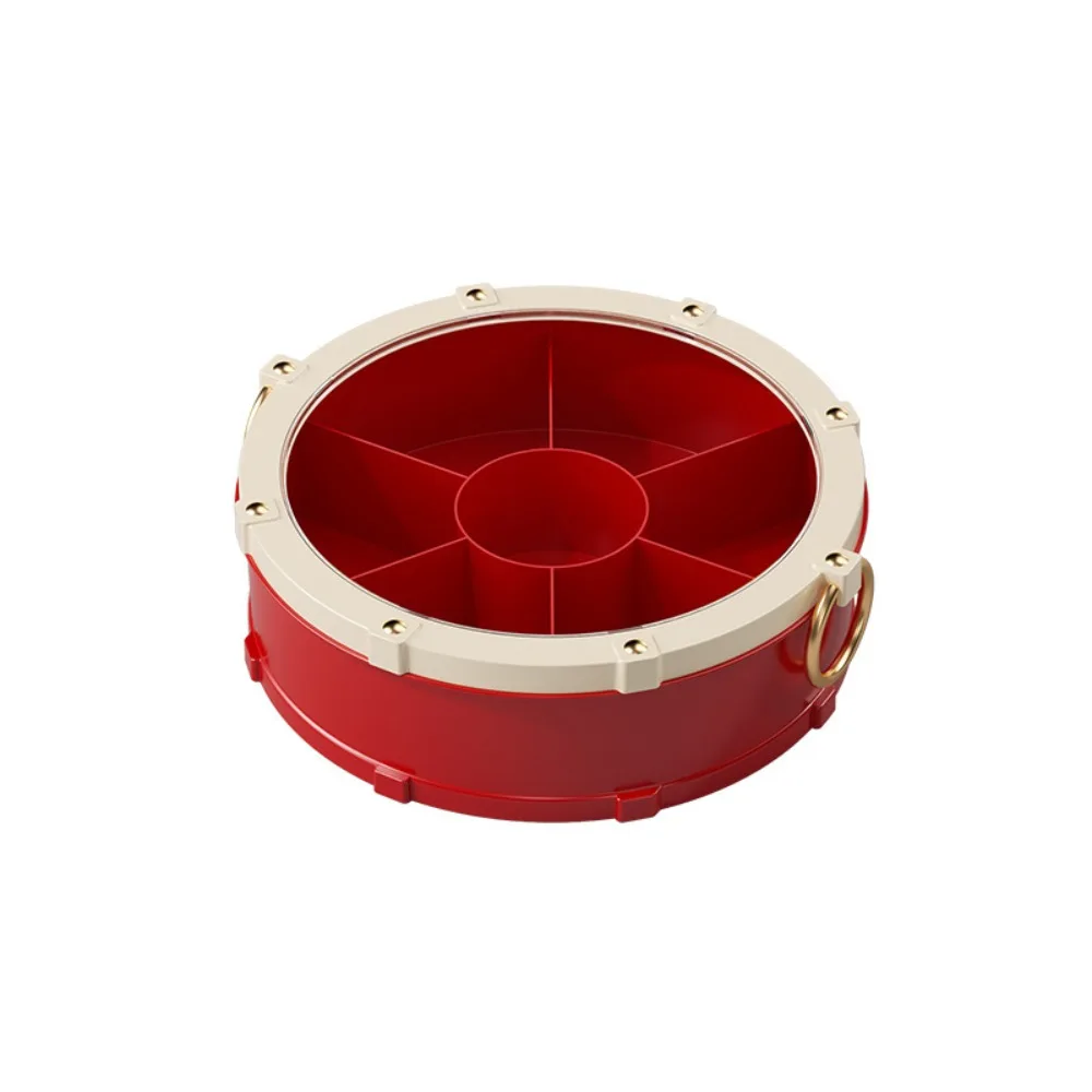 

7-Compartment Drum Shape Nut Serving Tray Round Dustproof New Year Candy Box Sealed with Lid Fruit Plate Living Room