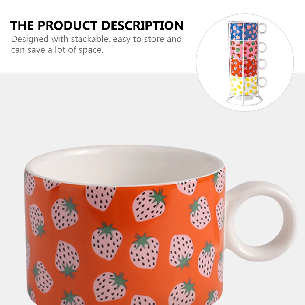 

1Set 4 Piece Stackable Ceramic Mug Set Premium Drinking Cups for Tea Coffee Hot Chocolate Safe Non Toxic Material Ideal Gift