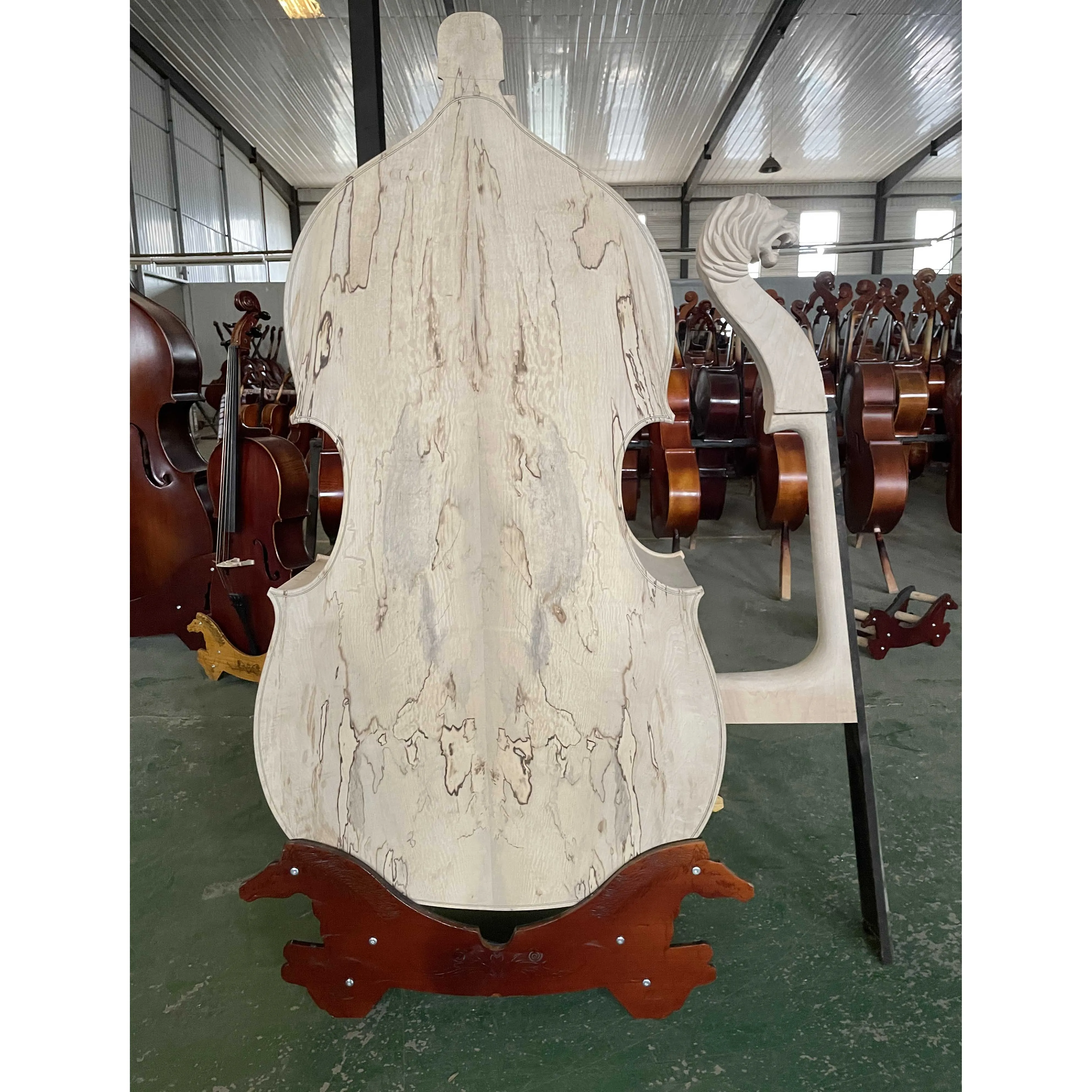 Hand carved 3/4 lion head, semi-finished vertical bass body, high quality Hand-made maple back, spruce top